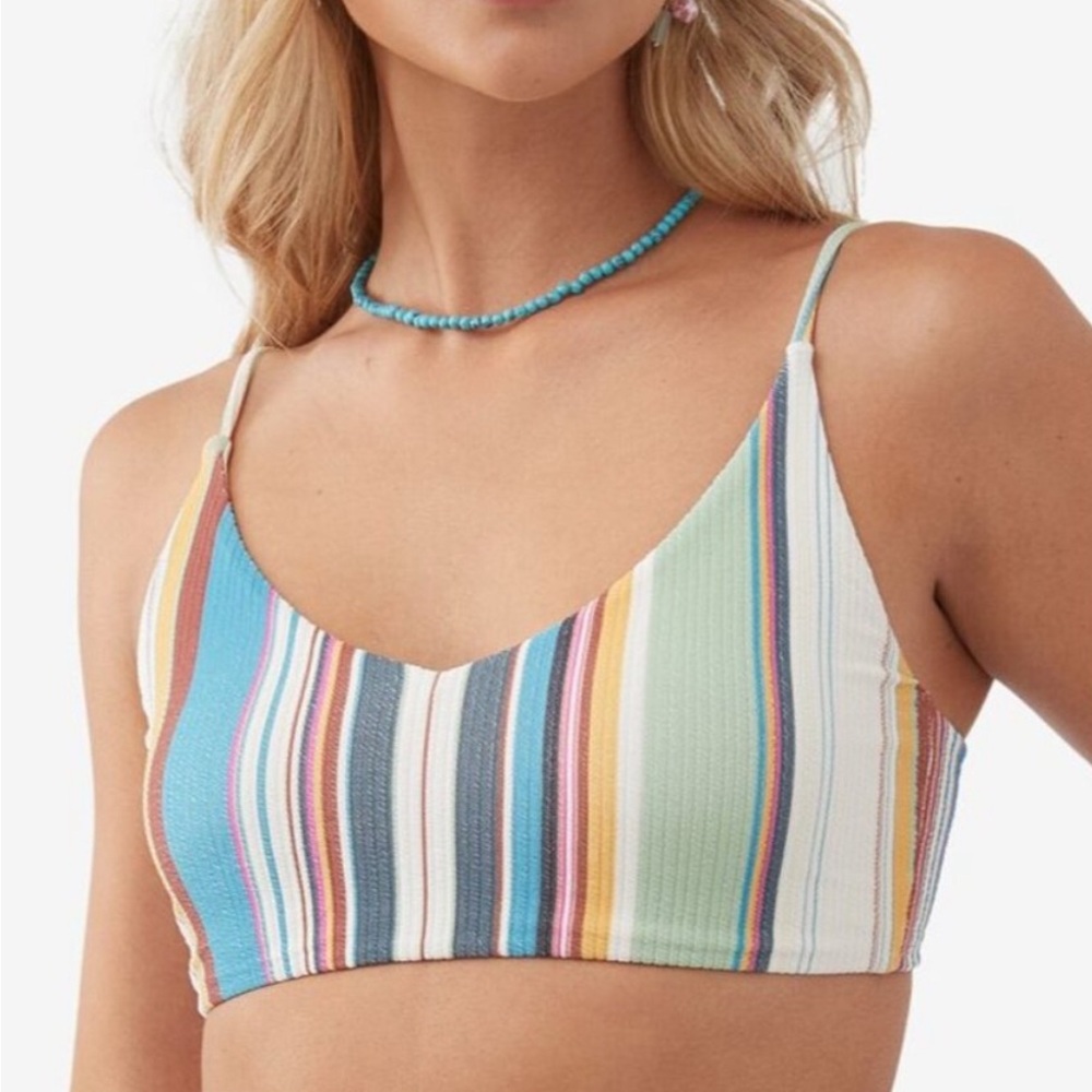 O'Neill Lookout Stripe Longline Bikini Top Removable Cups Baja Stripe Colorful L